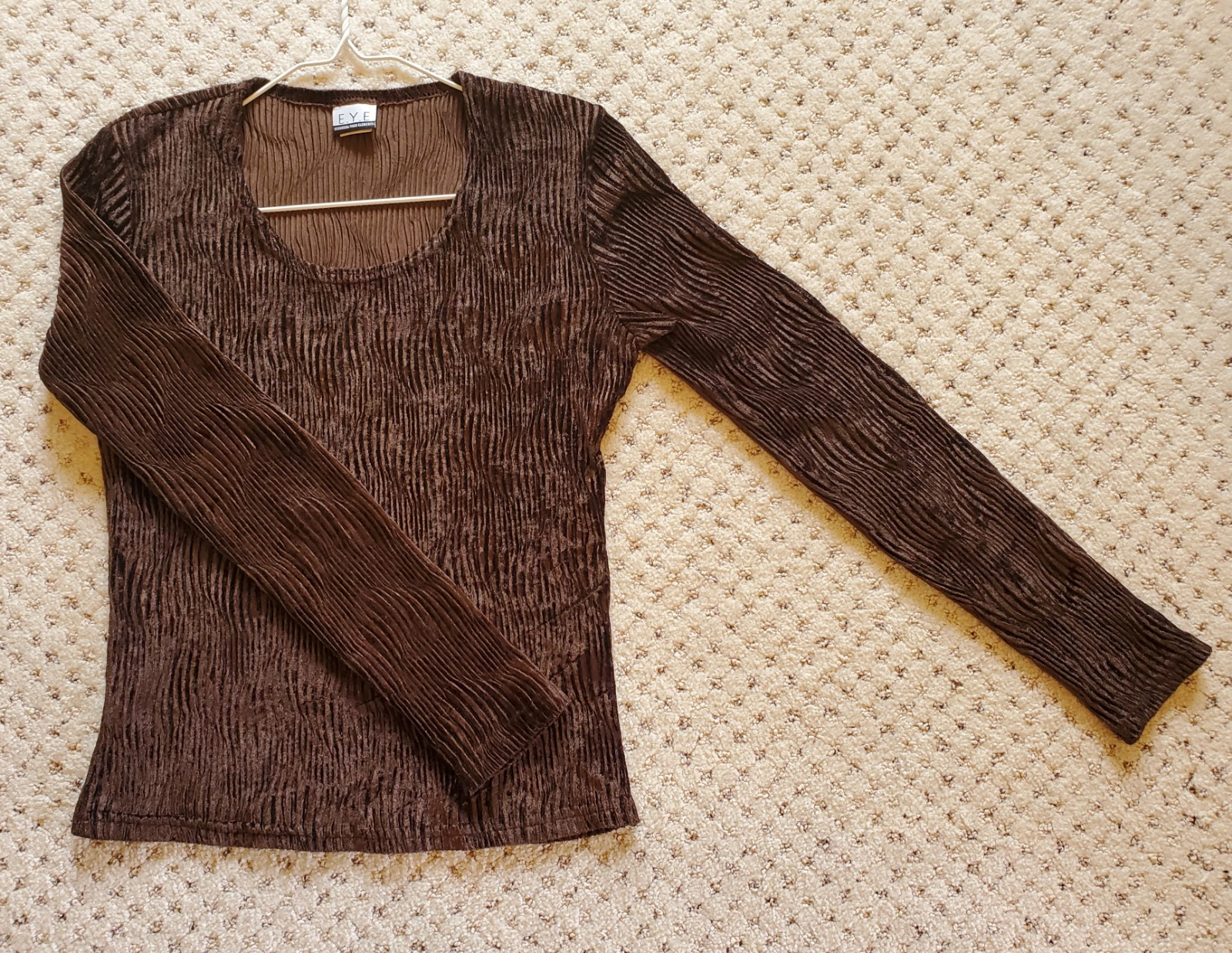 Vintage 90’s E.Y.E Essential Yarn Elements Brown Velvet Like Small Top Blouse