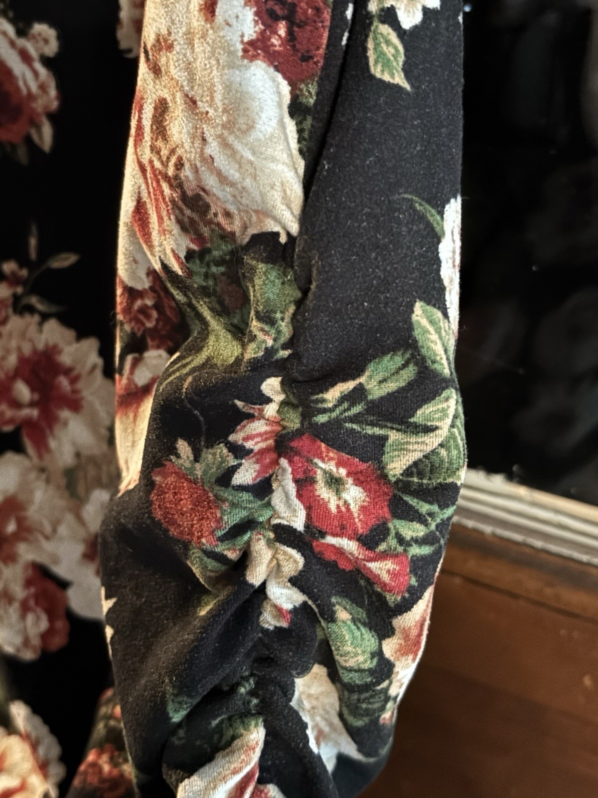 Vintage 1990s Spandex Cotton Blend Mini Dress With Ruched Sides Floral Pattern