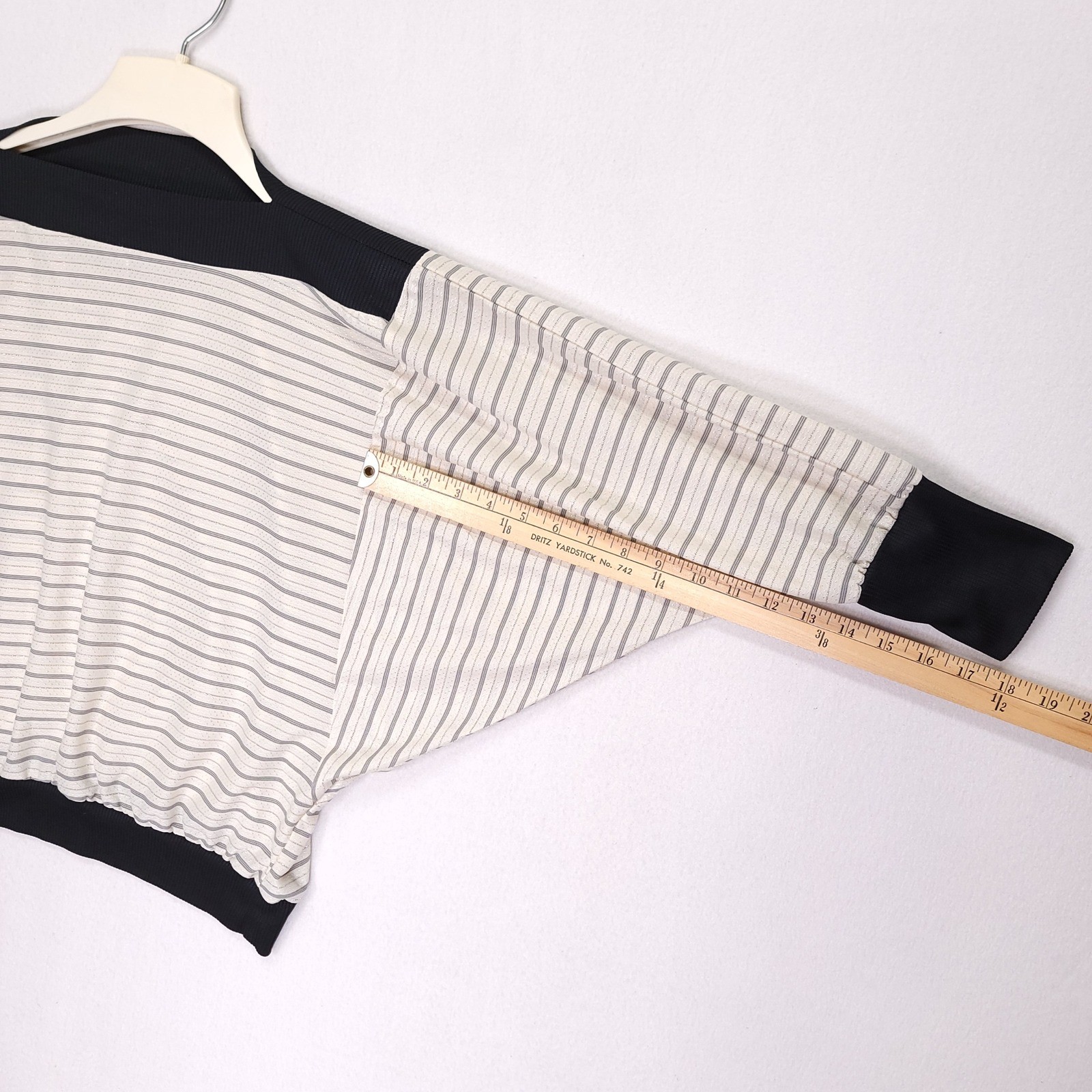 Vintage ReAction Plus California Batwing Striped Metallic Lurex Top Black Cream