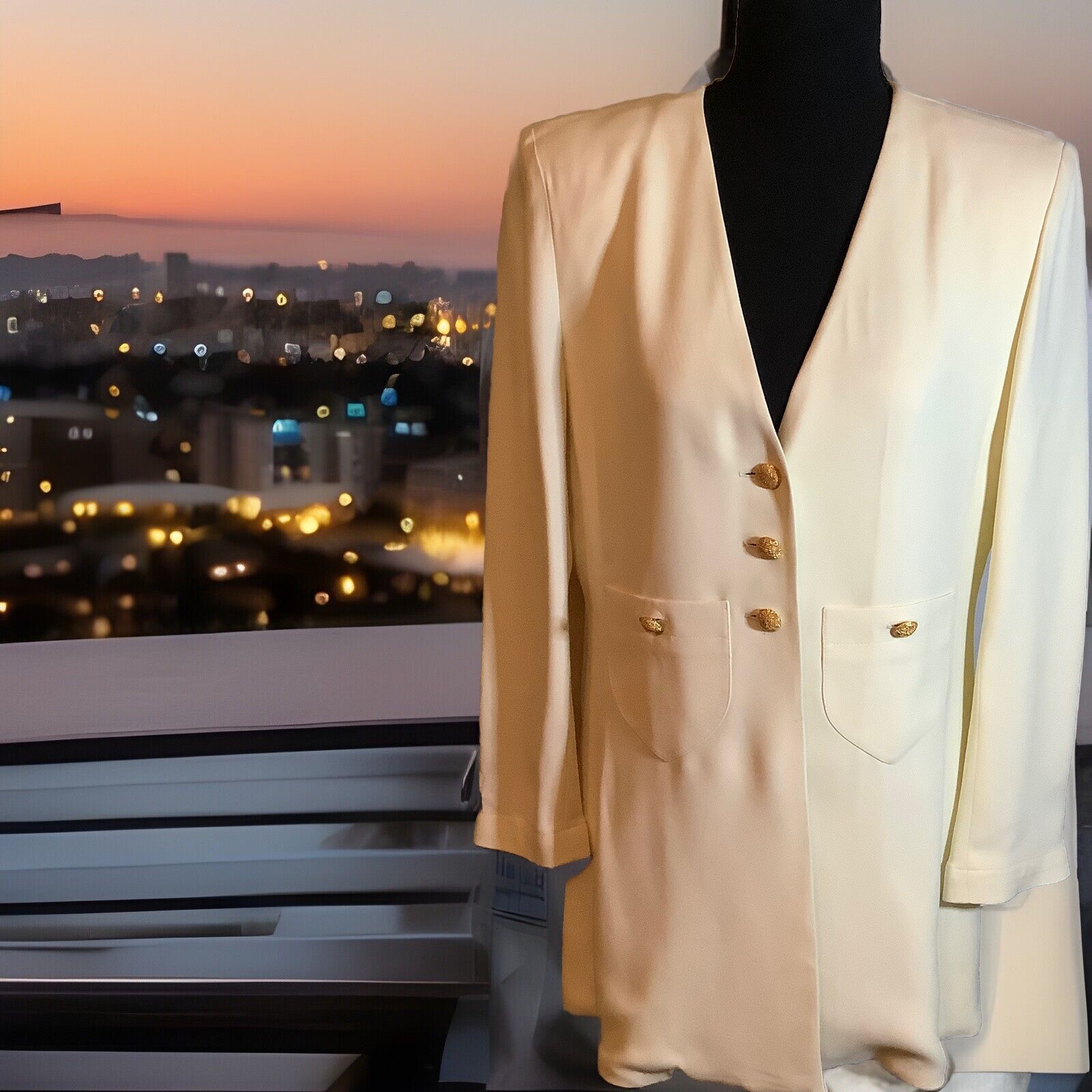 Sonia Rykiel 3 Button Blazer, Cream /Gold Tone Buttons, Sz.40- Sz Medium, Paris