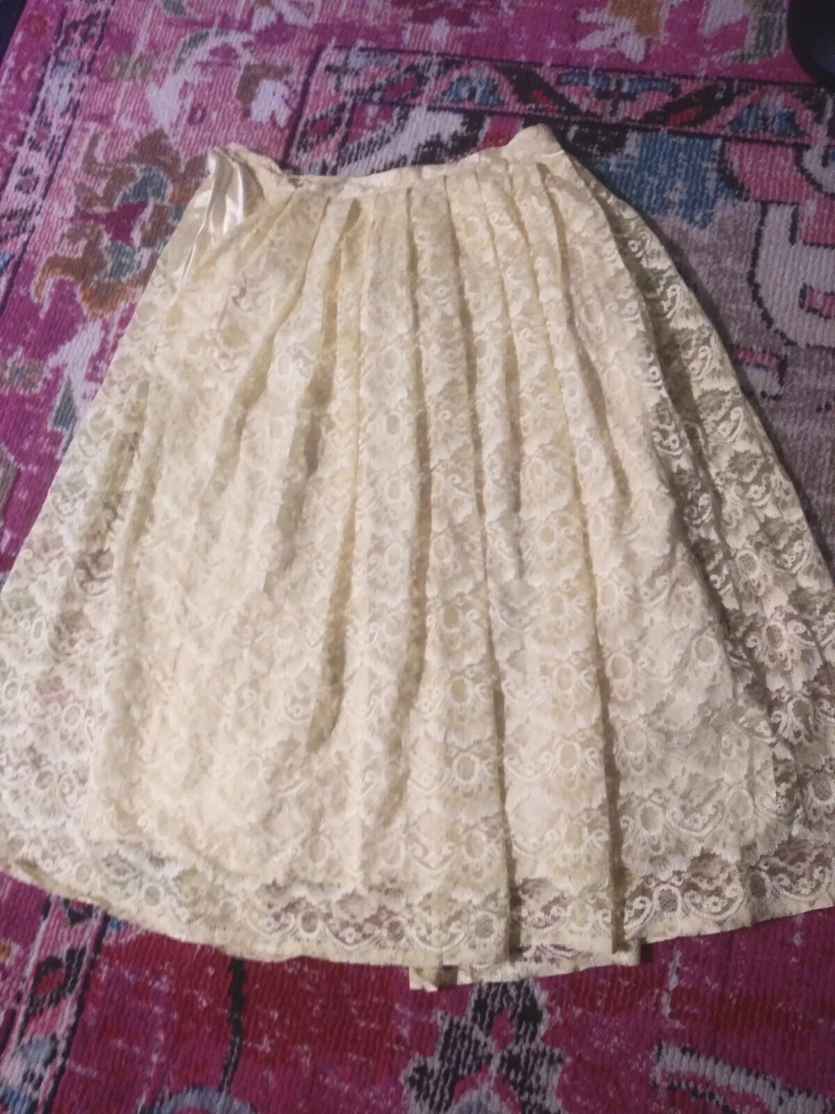 Vintage womens retro sunshine yellow lace party formal skirt S M chic 1950s 60s
