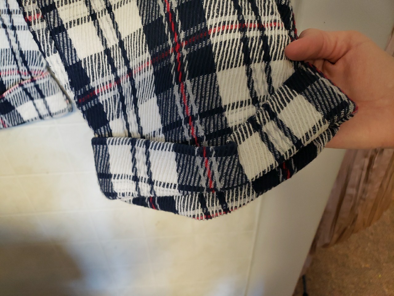 Vtg 60s 1970s Plaid Pants Cuffed 30×30 Red White Blue Bell Bottom Flare TopsAll