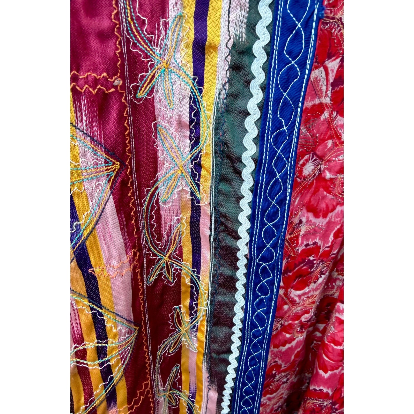 VTG Handmade Uzbek Ikat Embroidered Chapan Robe Boho Folk Festival Women *Size M