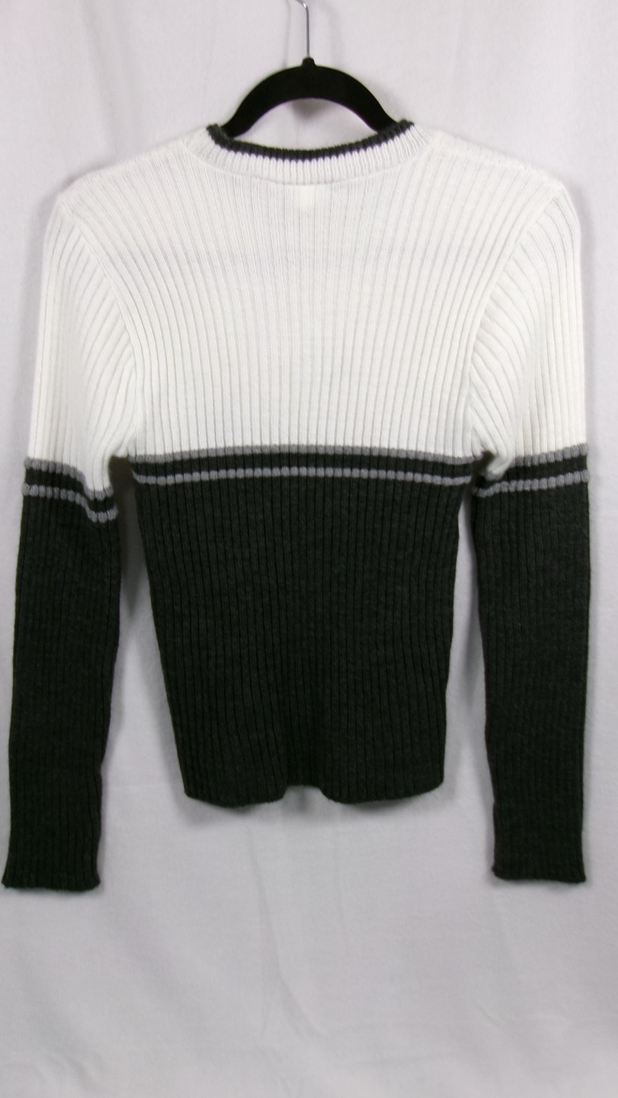 Rave Y2K Colorblock Ribbed Knit Sweater Black White Gray Large USA