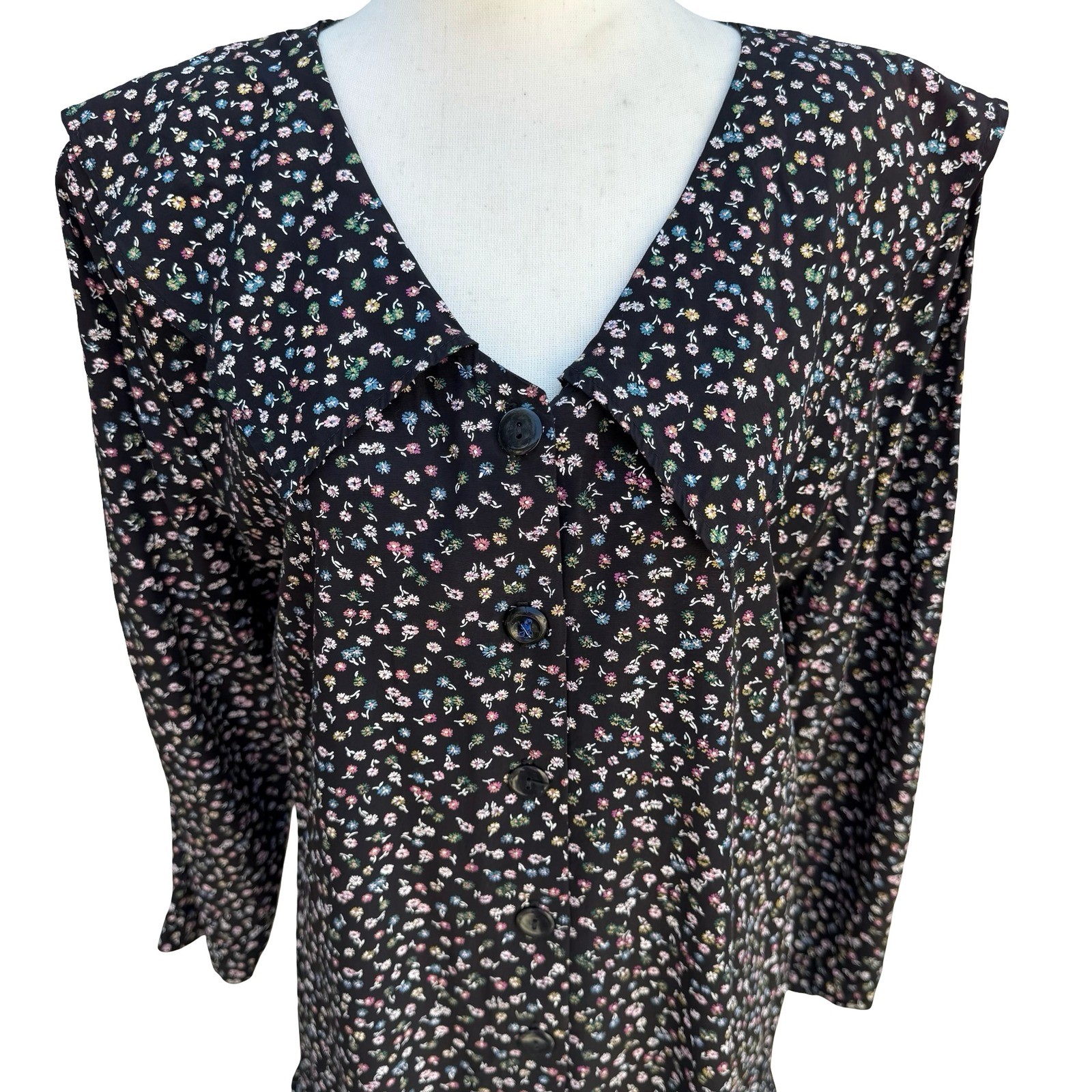 Rampage Vintage Black Ditsy Floral Drop Waist Mini Dress 90s Goth Grunge Size 11