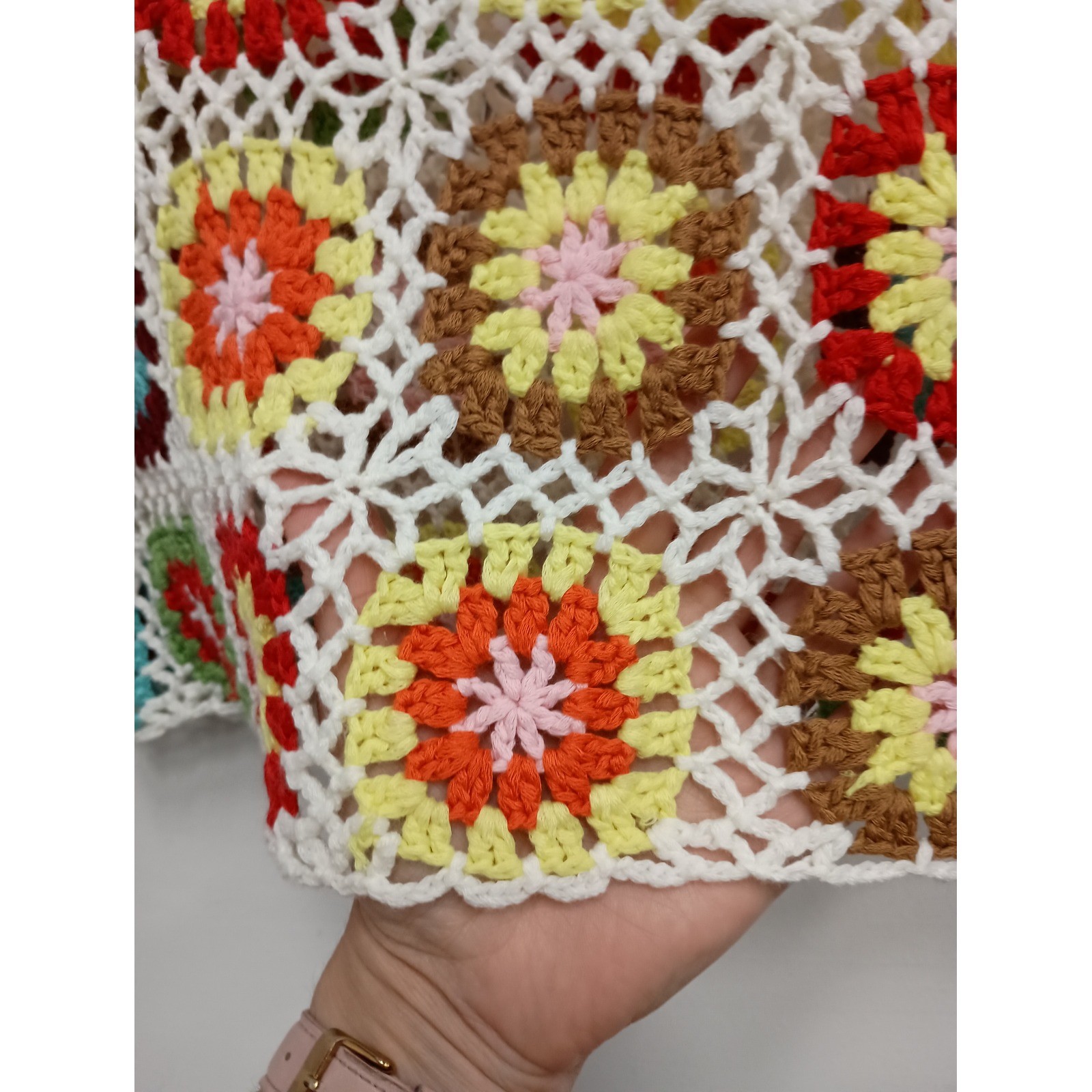 Vintage Crochet Granny Square Crop Top Small Multicolor Y2K Boho Festival