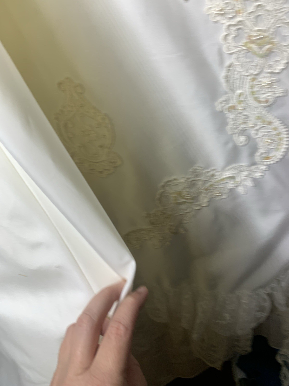 Women’s XS Vintage Lace Prairie Ruffle Wedding Dress 70s Victorian Button Back