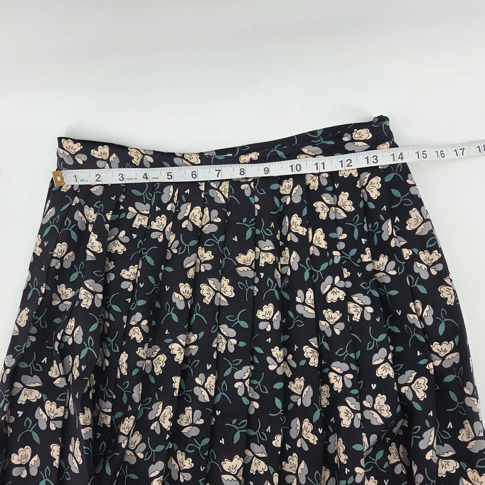 Cambridge Spirit Vintage Midi Skirt 10 Navy Blue Floral Pleated Cottagecore Boho