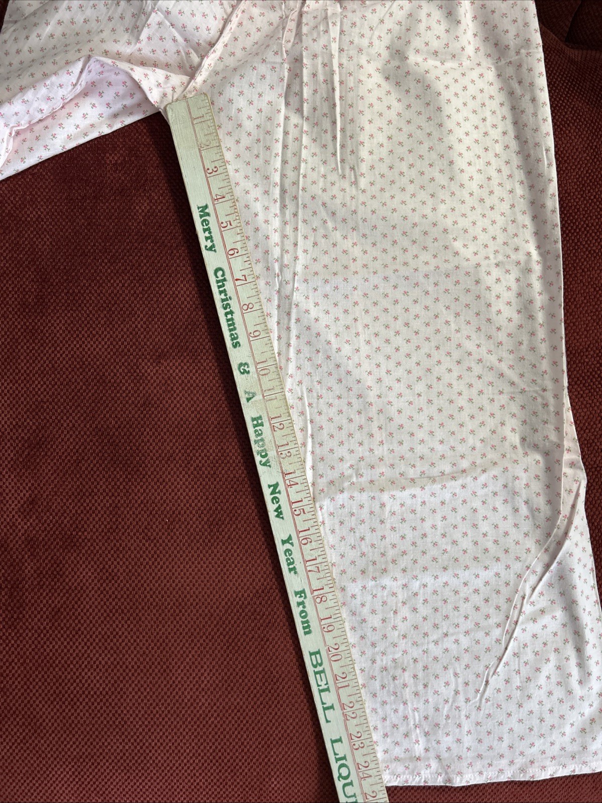 Vintage Ideal Lady Full Length Cotton Pajamas Size 40/L Pink Flowers Green Trim