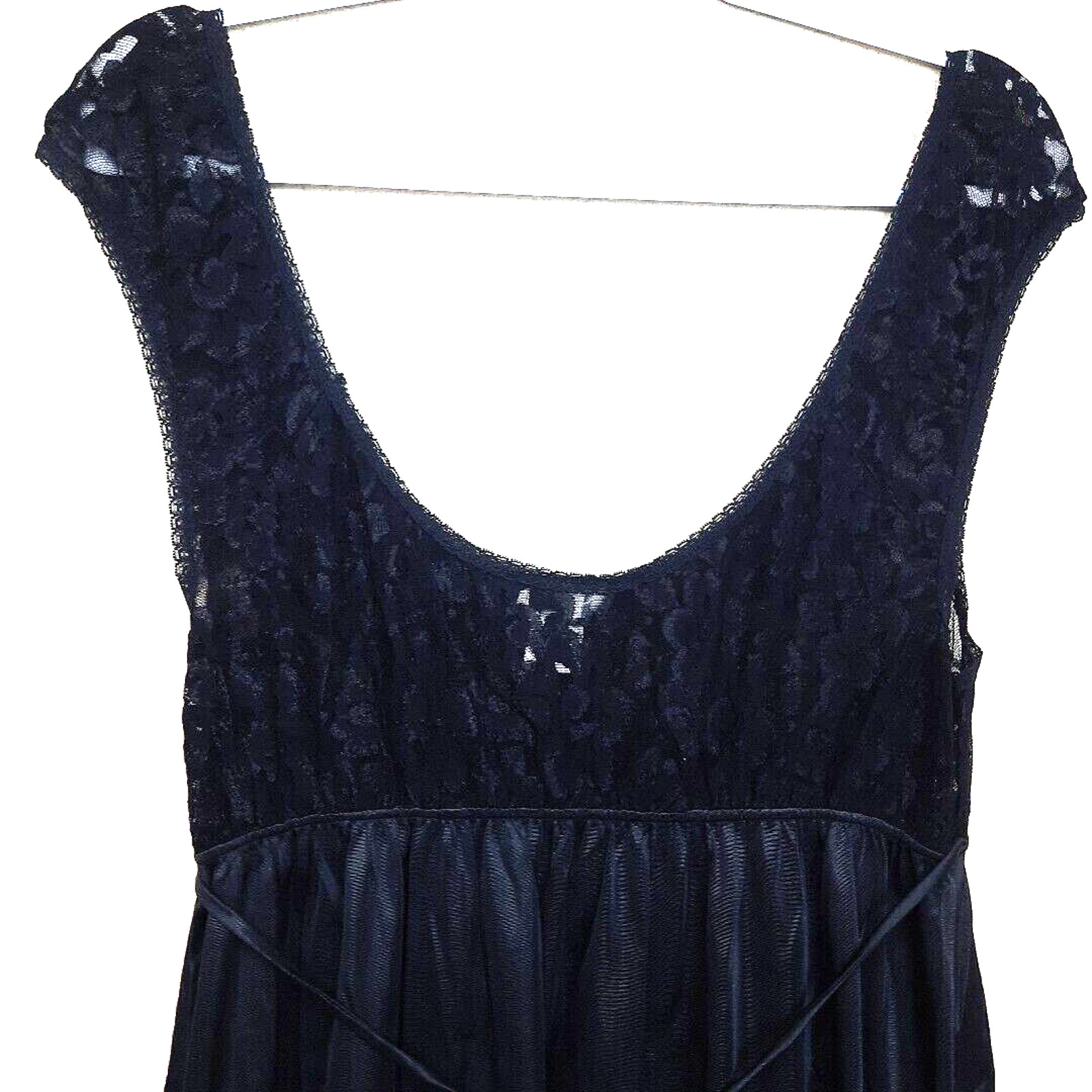 Vtg Cinema Lace Satin Babydoll Midi Slip Dress Nightgown Medium Black Fairy Goth