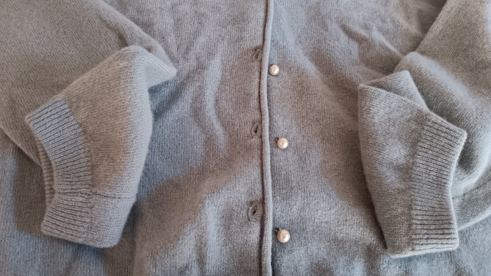 VINTAGE 1958 TAMI KNITWEAR LAMBSWOOL LIGHT BLUE CARDIGAN SWEATER PEARL BUTTON GD