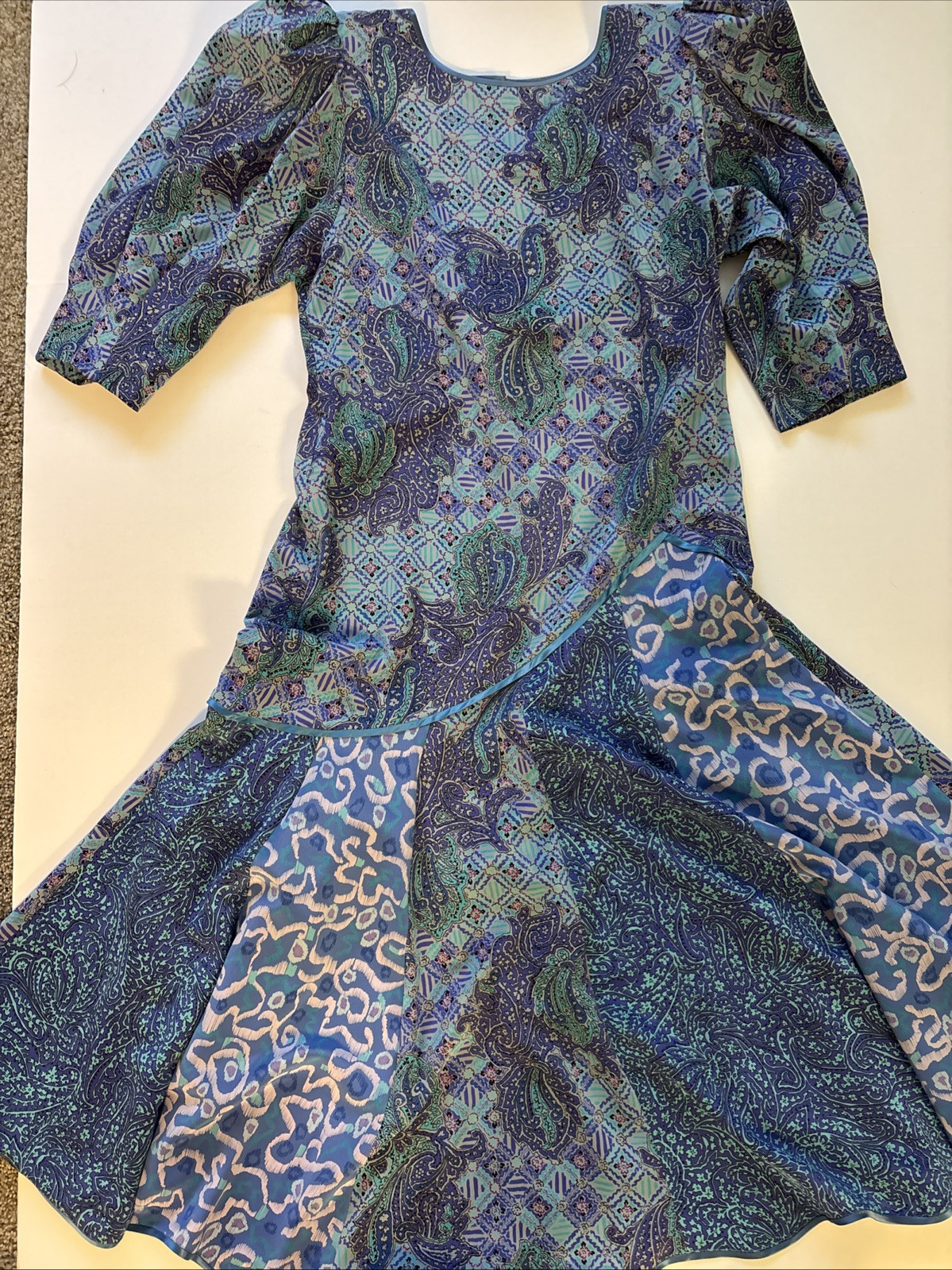 Vintage 1980’s Maggie Shepherd Woman’s Blue & Purple Scalloped Bottom Dress