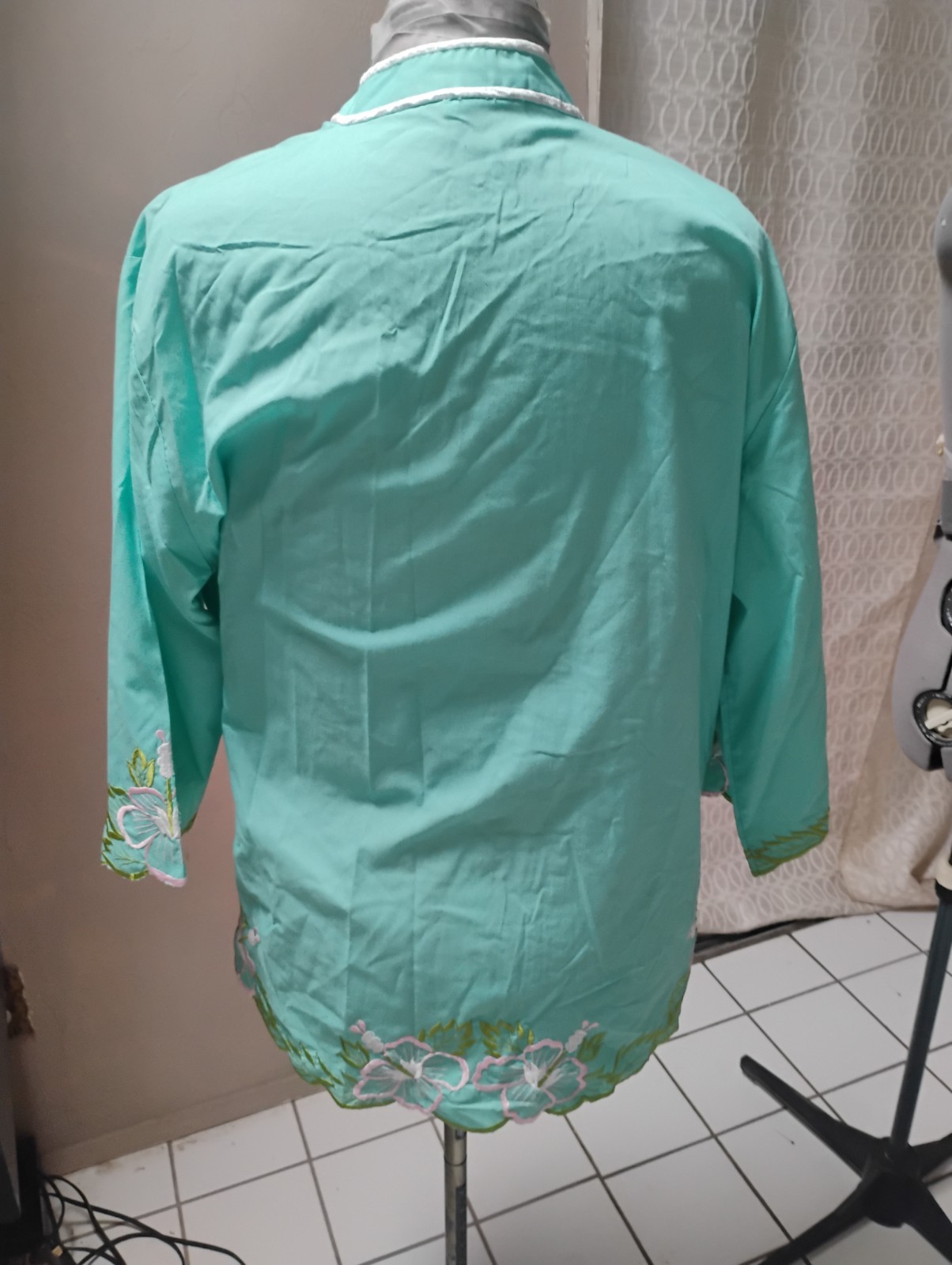 Vintage Caro of Honolulu Womens Embroidered Floral Jacket Aqua Top Size 20