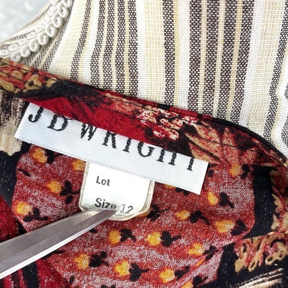 Vintage JD Wright Patterned Patchwork Vest Size 12 Red Black Cream