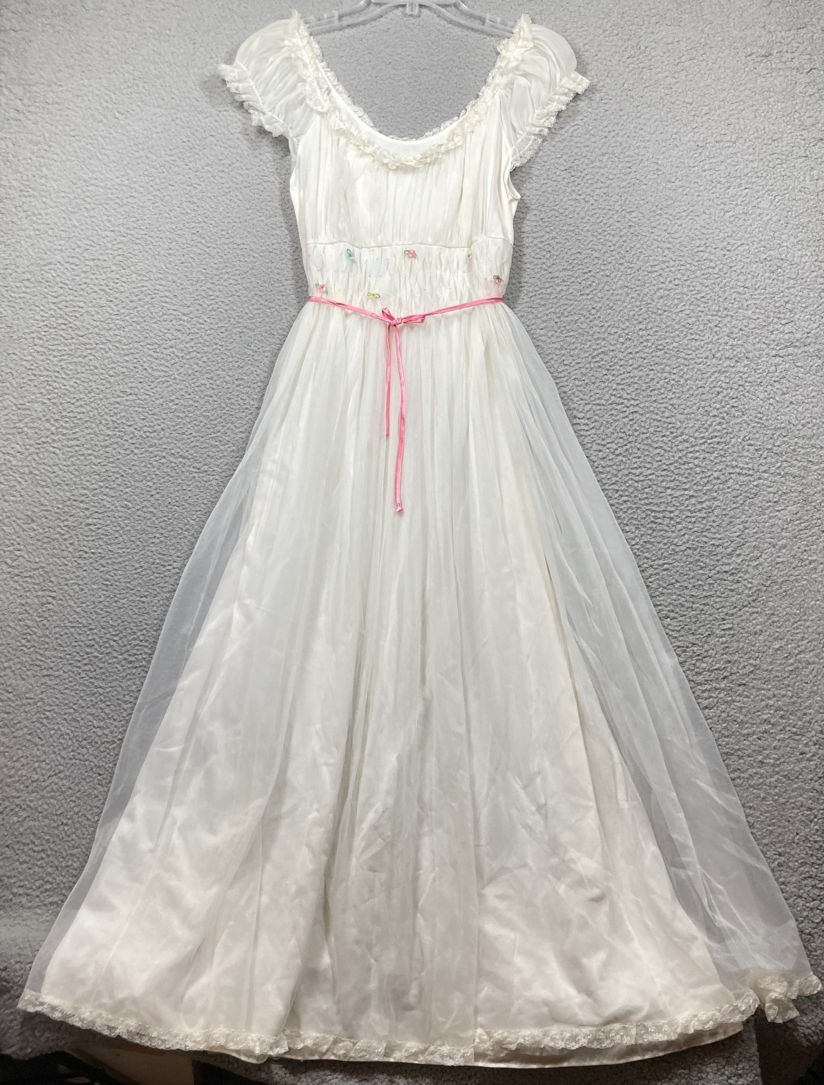 Vintage Gotham Gold Stripe Nightgown Womens 34 White Small Babydoll Floral Dress