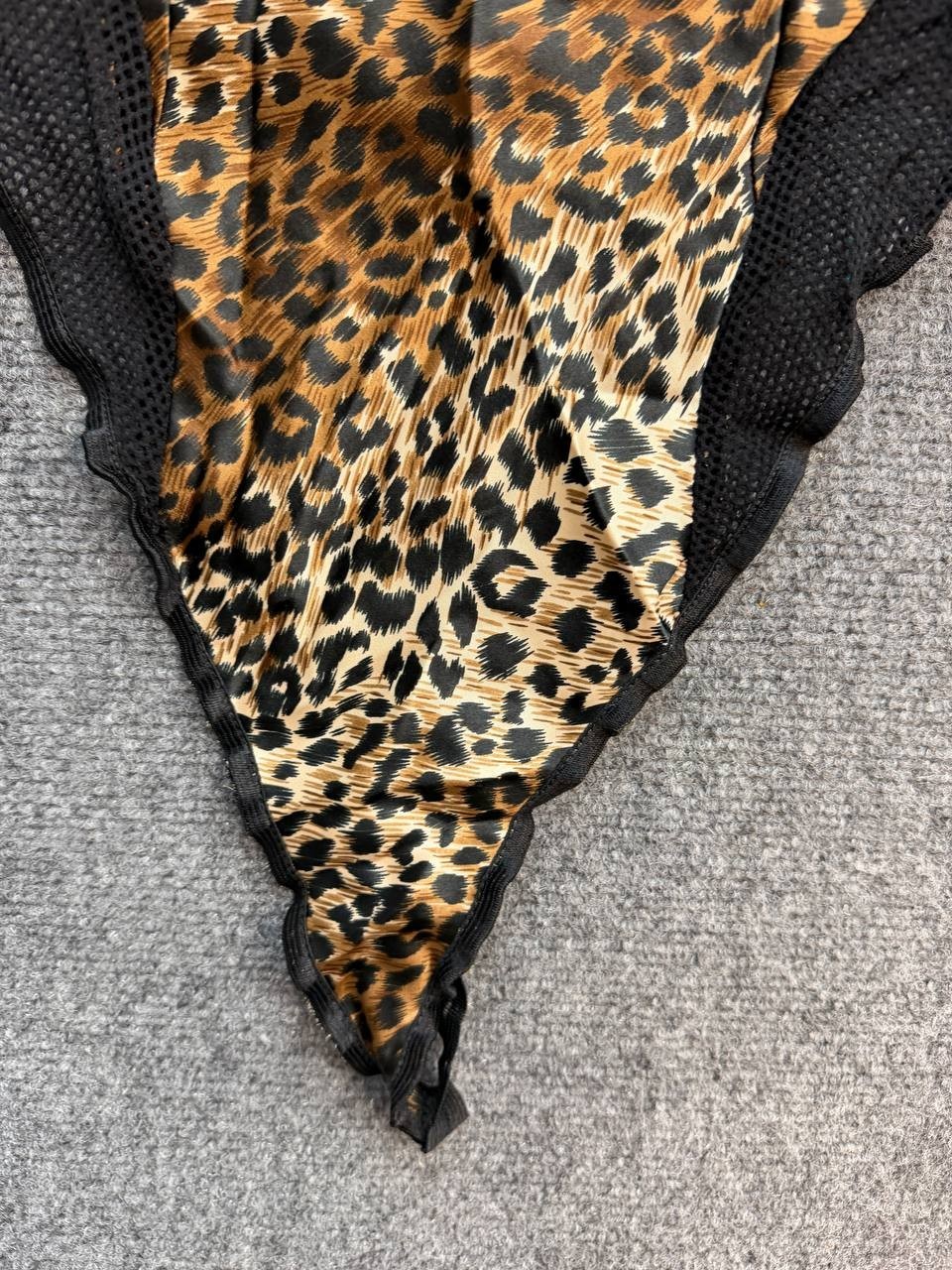 Vintage Leopard Print Teddy Bodysuit Lingerie Women’s Black Mesh Satin Medium