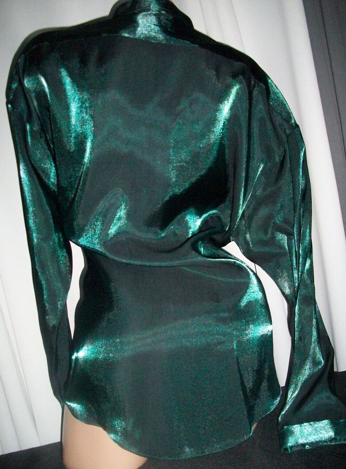 Vtg Green Rayon Button Blouse Shirt Top L
