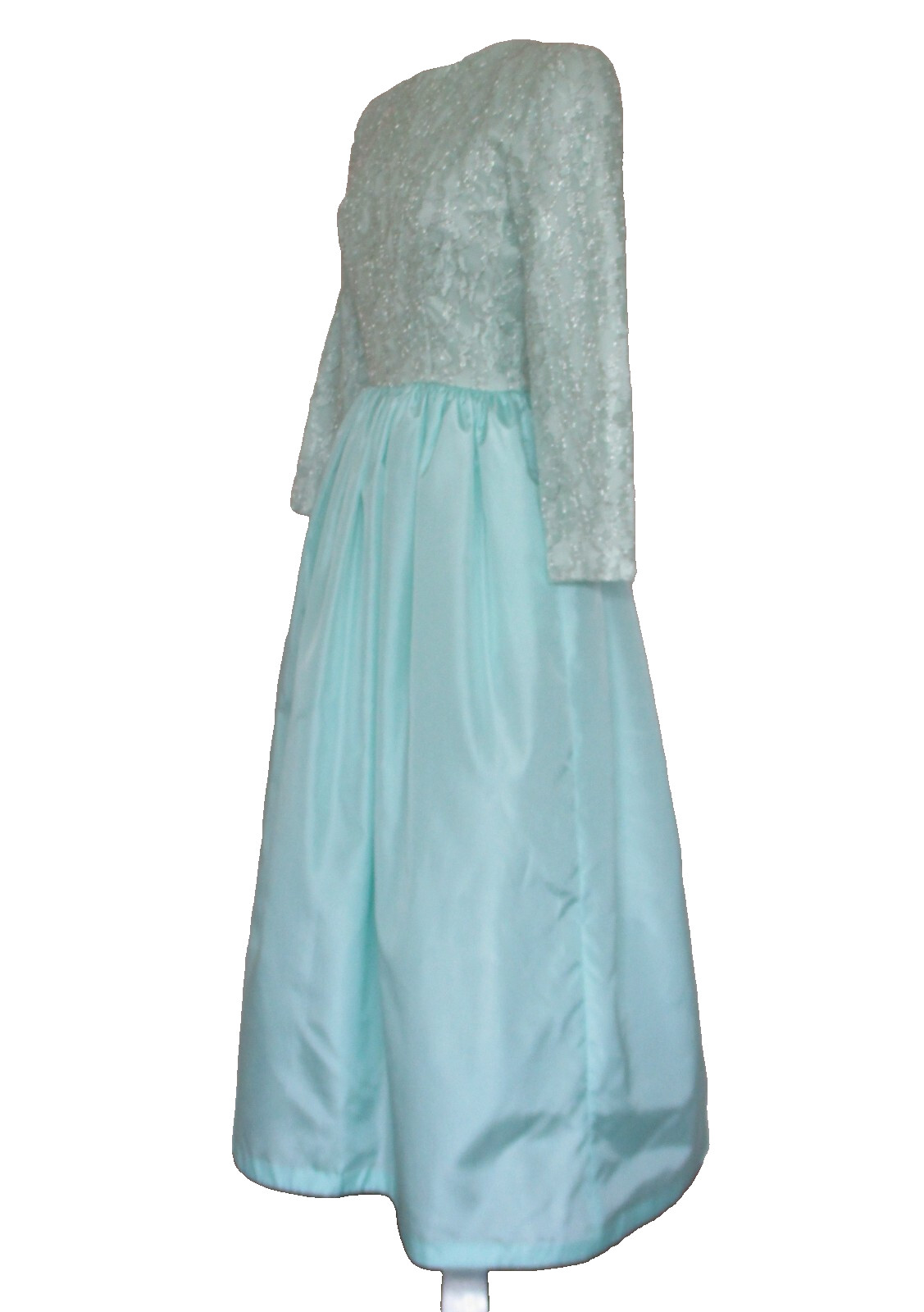 Vintage 80s BILL BLASS Pastel Green Lace Taffeta Evening Gown Dress S Women