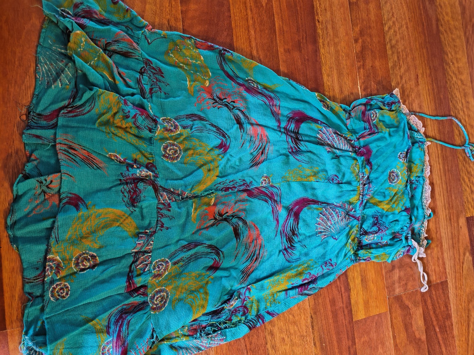 Vintage Jackie O Bright Beachy Teal Dress 1970s Size 13
