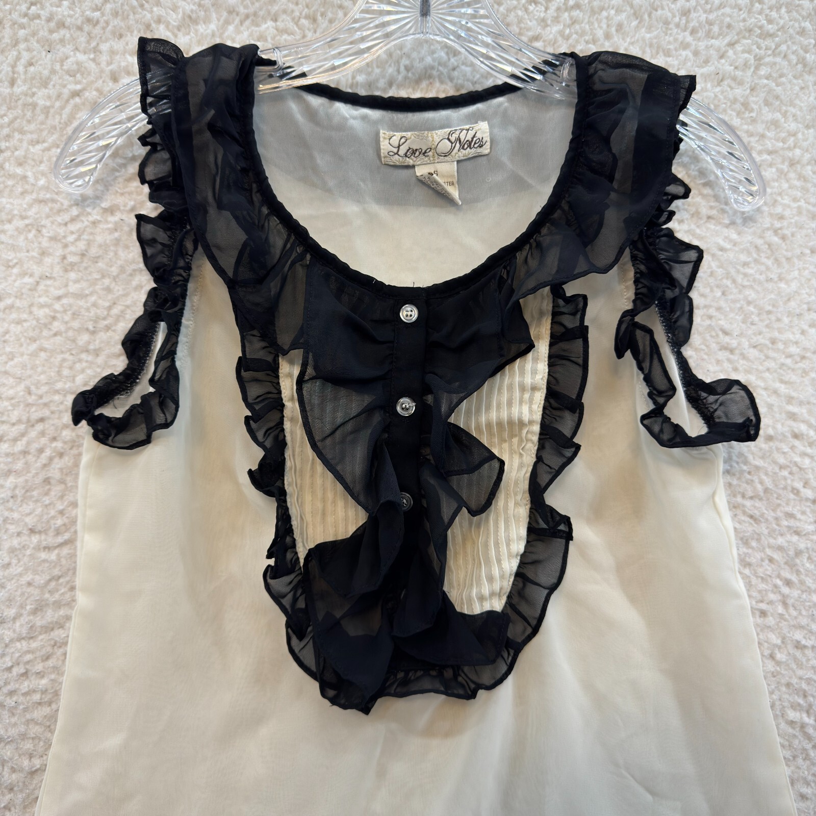 Y2K Vintage Mesh Top Small Cream Ivory Ruffle Edwardian Lolita Peter Pan Tuxedo