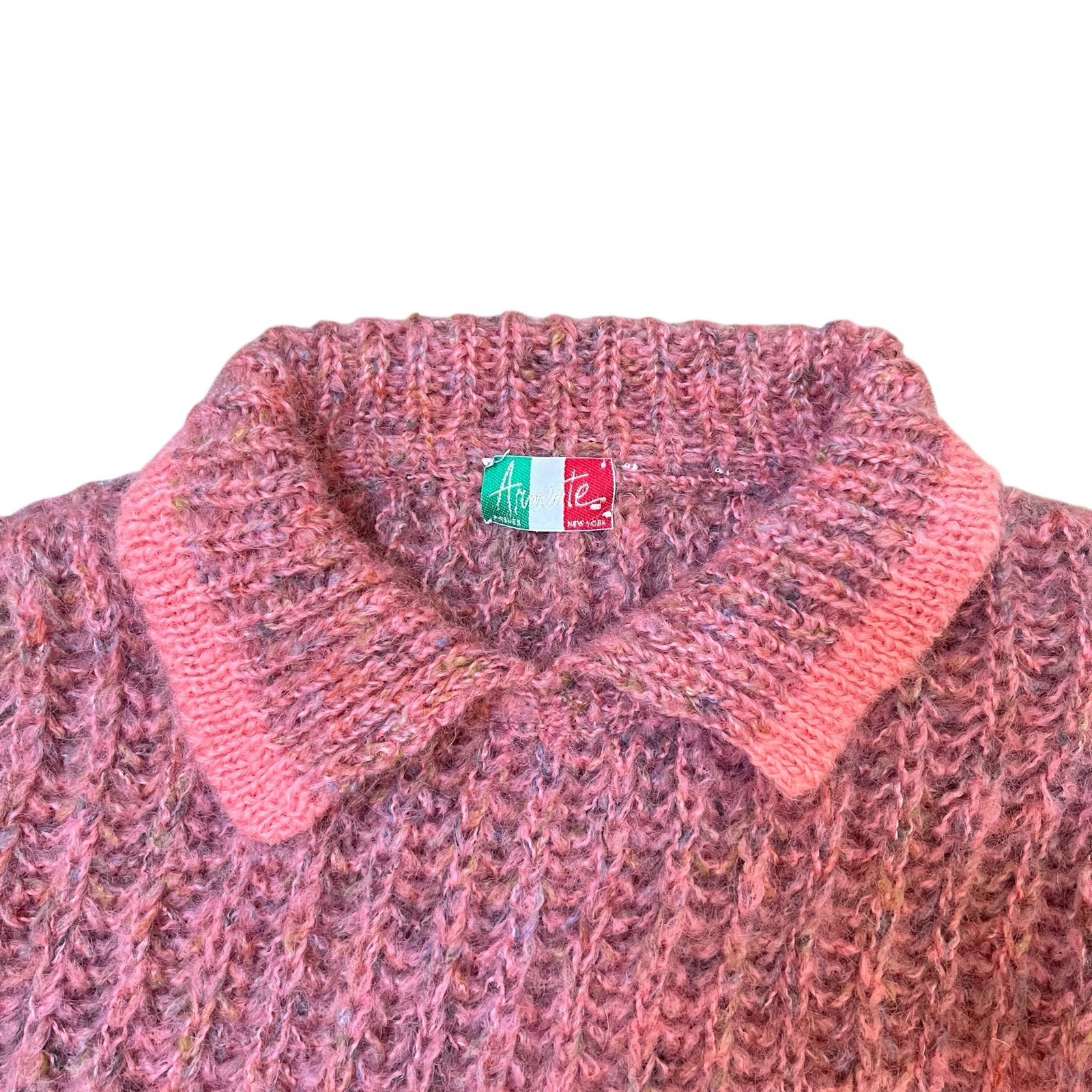 Vintage 1980s Armente Pink Mohair Wool Knit Collard Sweater