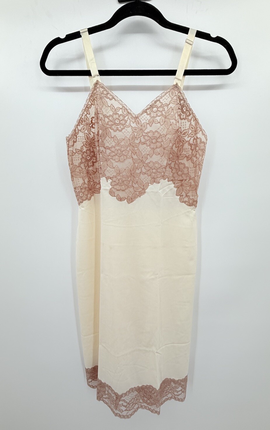 Vintage SEARS CHARMODE 1950s 60s Ivory Nylon Beige Lace Full Slip 34 Lingerie