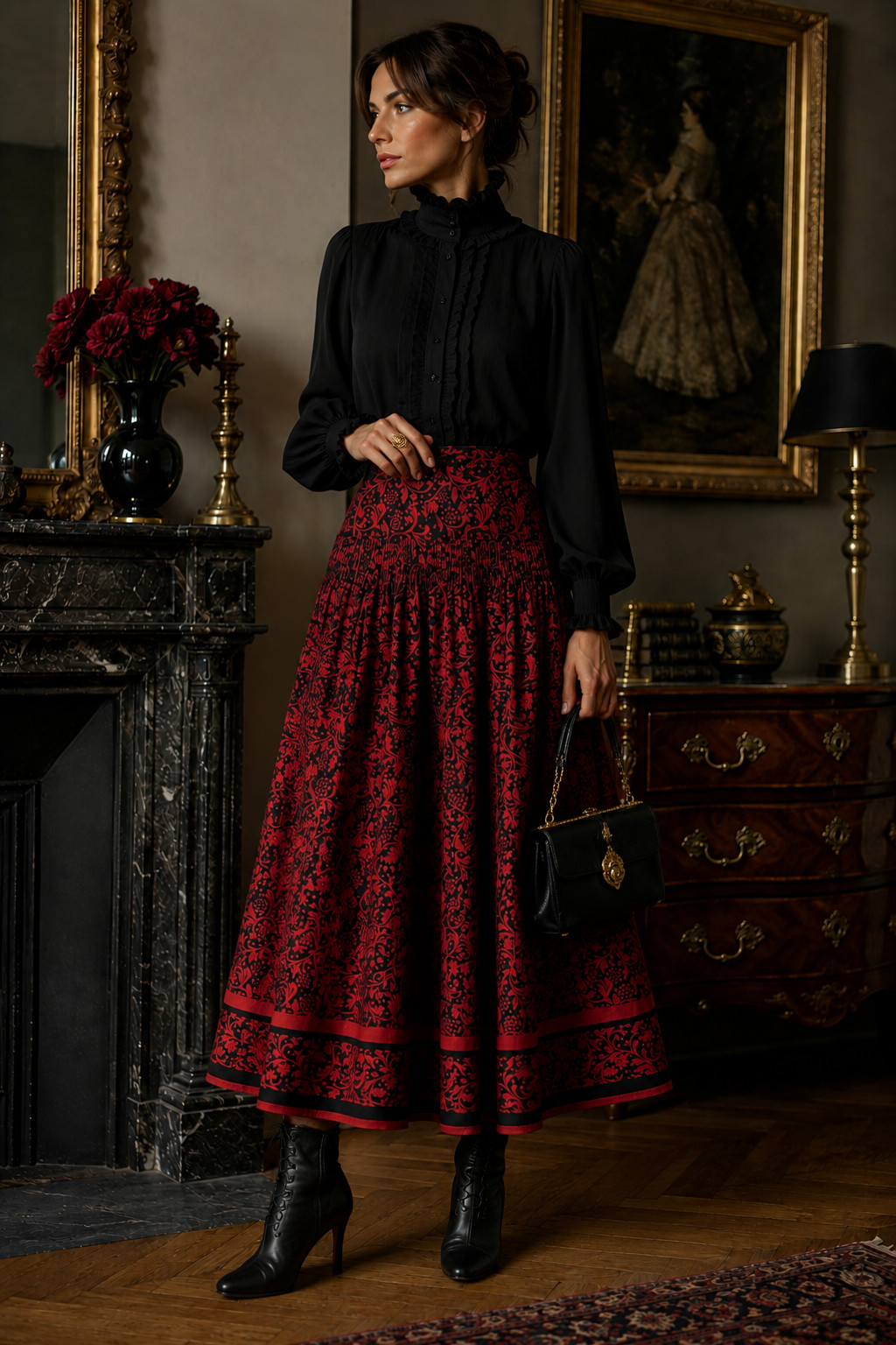 80s designer maxi skirt Franz Haushofer Miss Antonette vintage brocade size 36 38