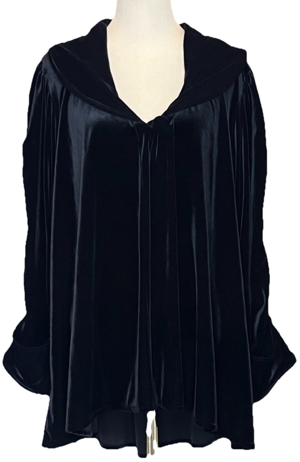Vtg 90s Black Velvet Cape Jacket Cinched Sleeve Sz L Button Stretch Goth Evening