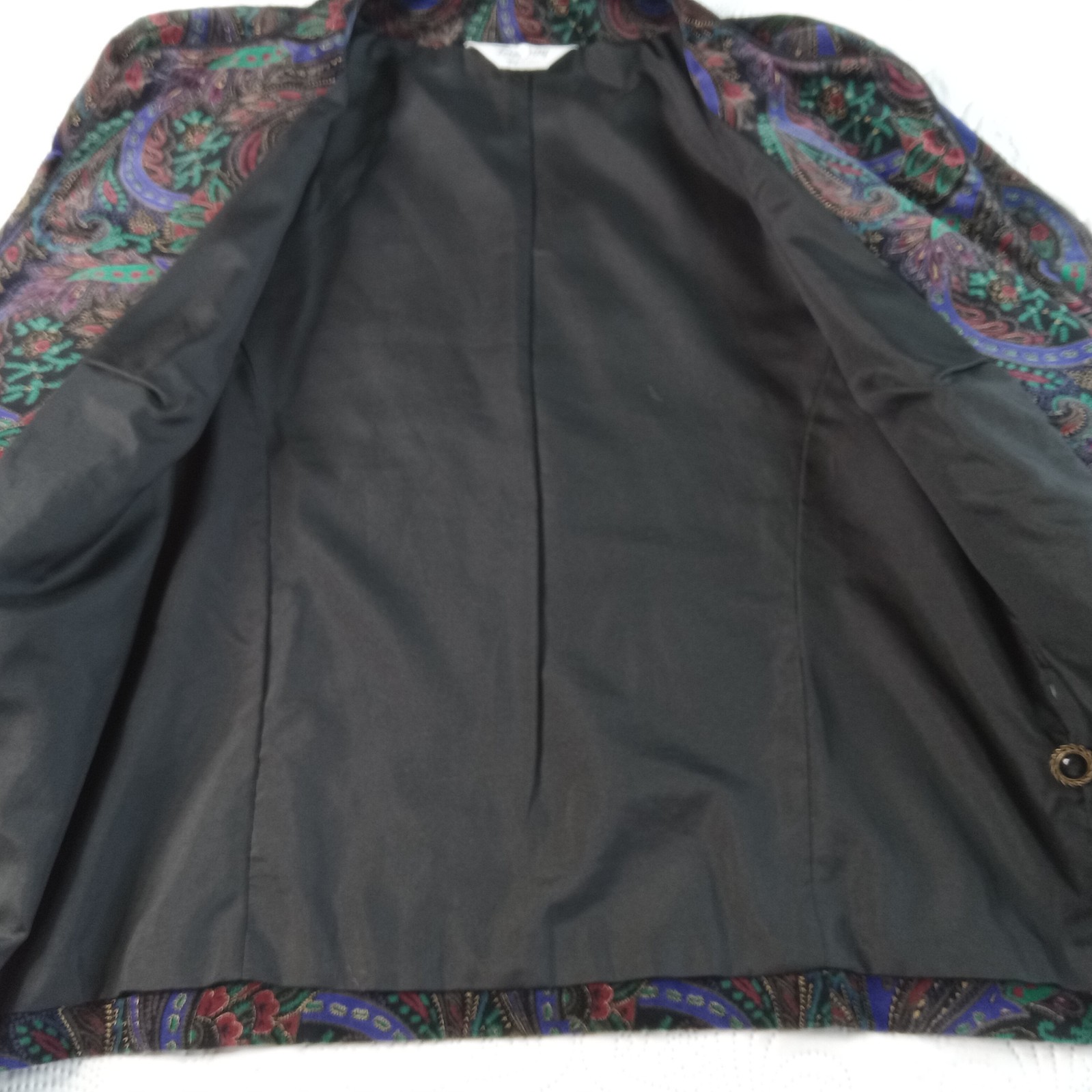 Tan Jay Velour Velvet Jacket Womens XL Paisley Lined Baroque Design Vtg 80s NWOT