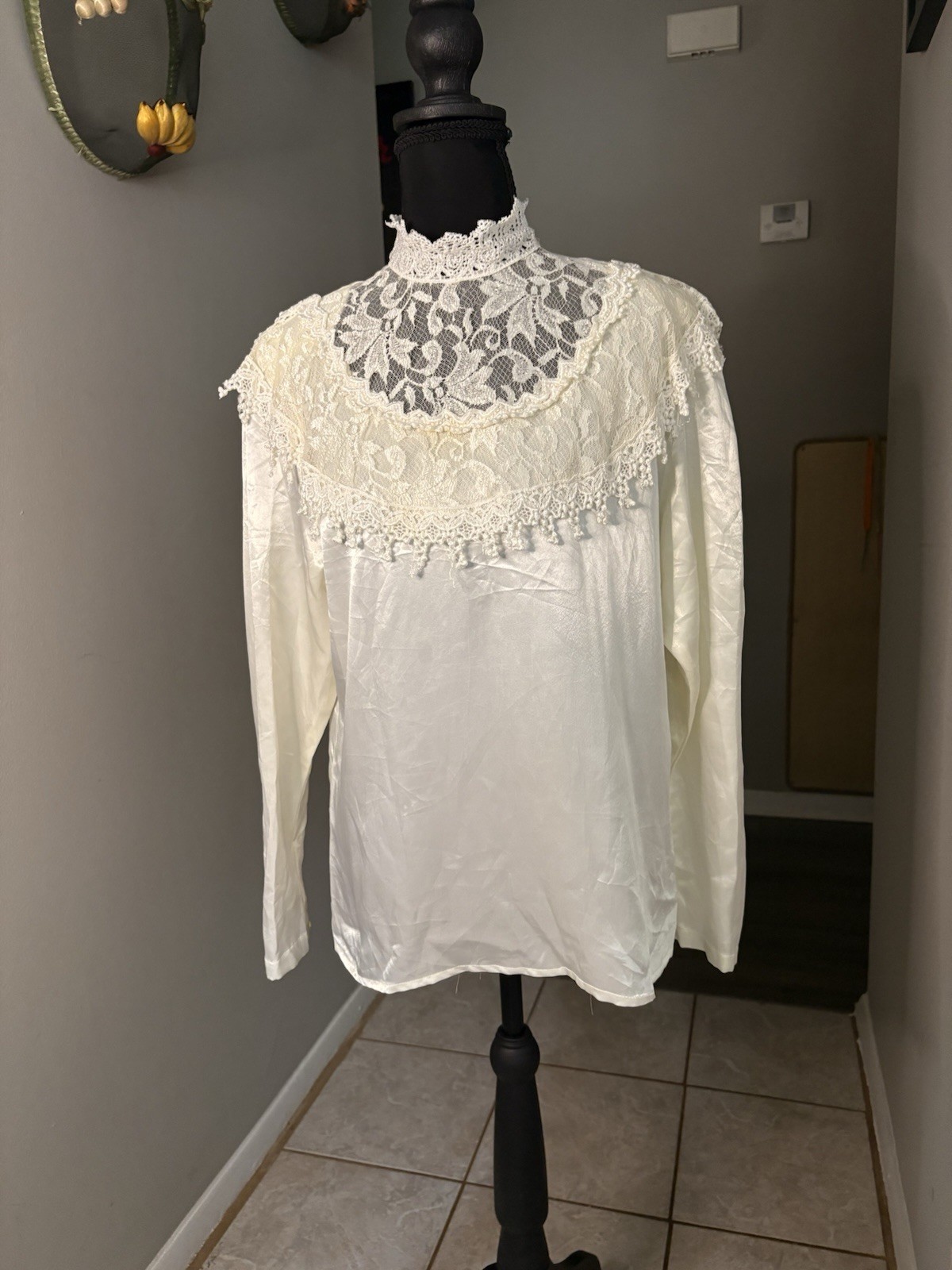 Vintage Satin 80s Worthington Lace Bibbed Blouse