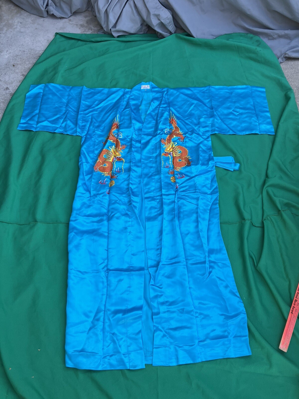 Vintage Nos Chinese Golden Bee Silk Robe Dragon Embroidered Kimono M