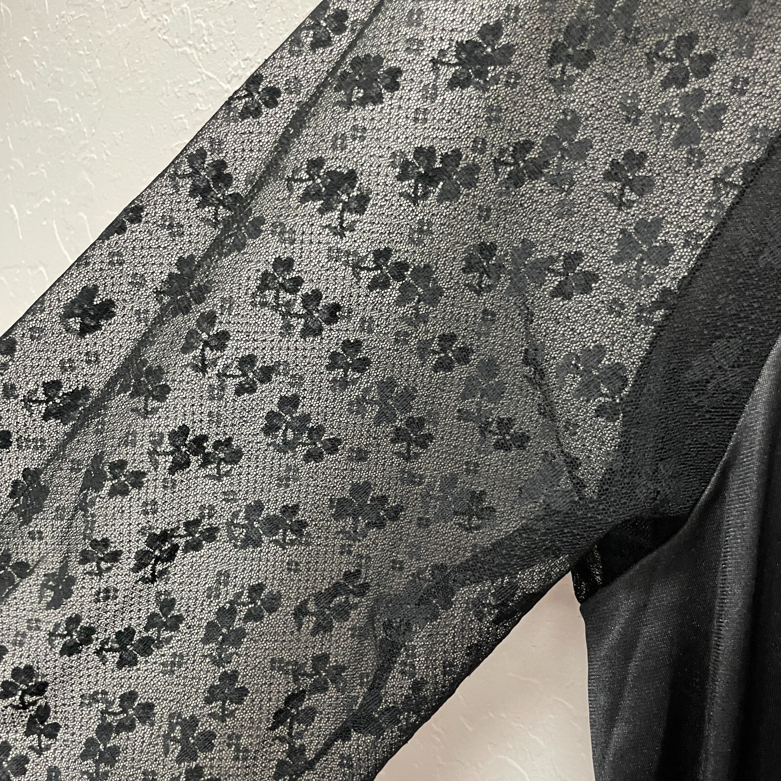 Vtg Jolie Two Nylon Hostess Robe JC Penney Sheer Lace Sleeve M Ruffle Long Black