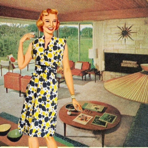 Sunny 1960’s Mod Yellow High Collar Abstract Flower Print Dress 2 Bow Belts VNTG