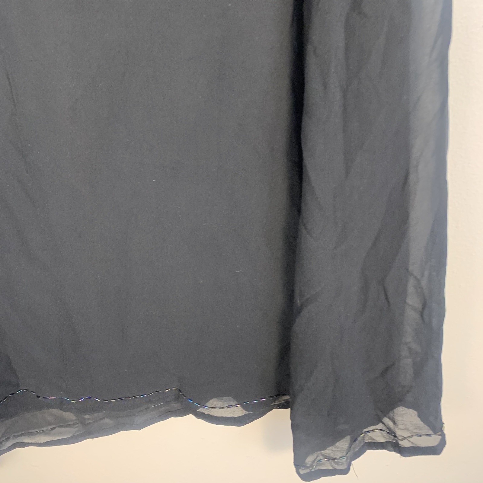 VTG Carole Little 100% Silk Sheer Beaded Blouse Black Sz 16