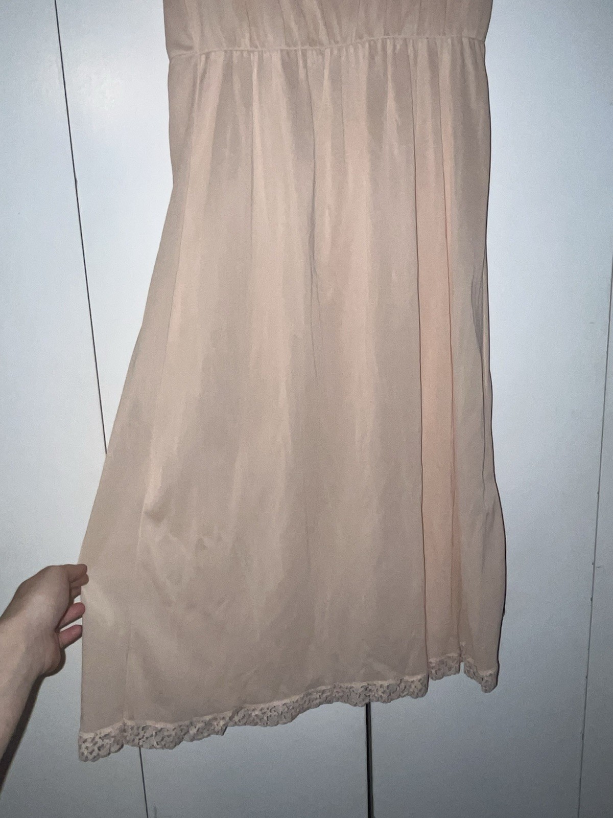 Vtg Countess Layne Peach Pink Nightgown 36 Bridal Chiffon Lace Blush Full Slip