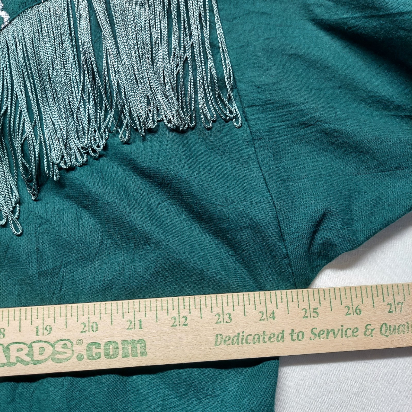 VTG 80’s Lilia Guilty Western Cowgirl Blouse XL Green Metallic Lace Fringe USA