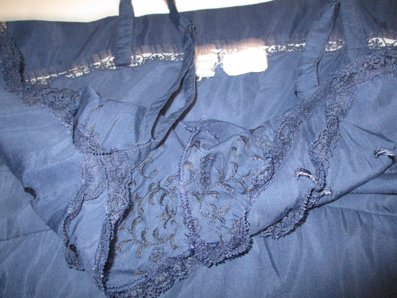 Vintage Carol Brent Lingere Slip Dress Nightie Navy Lace Ruffles 36 (M)
