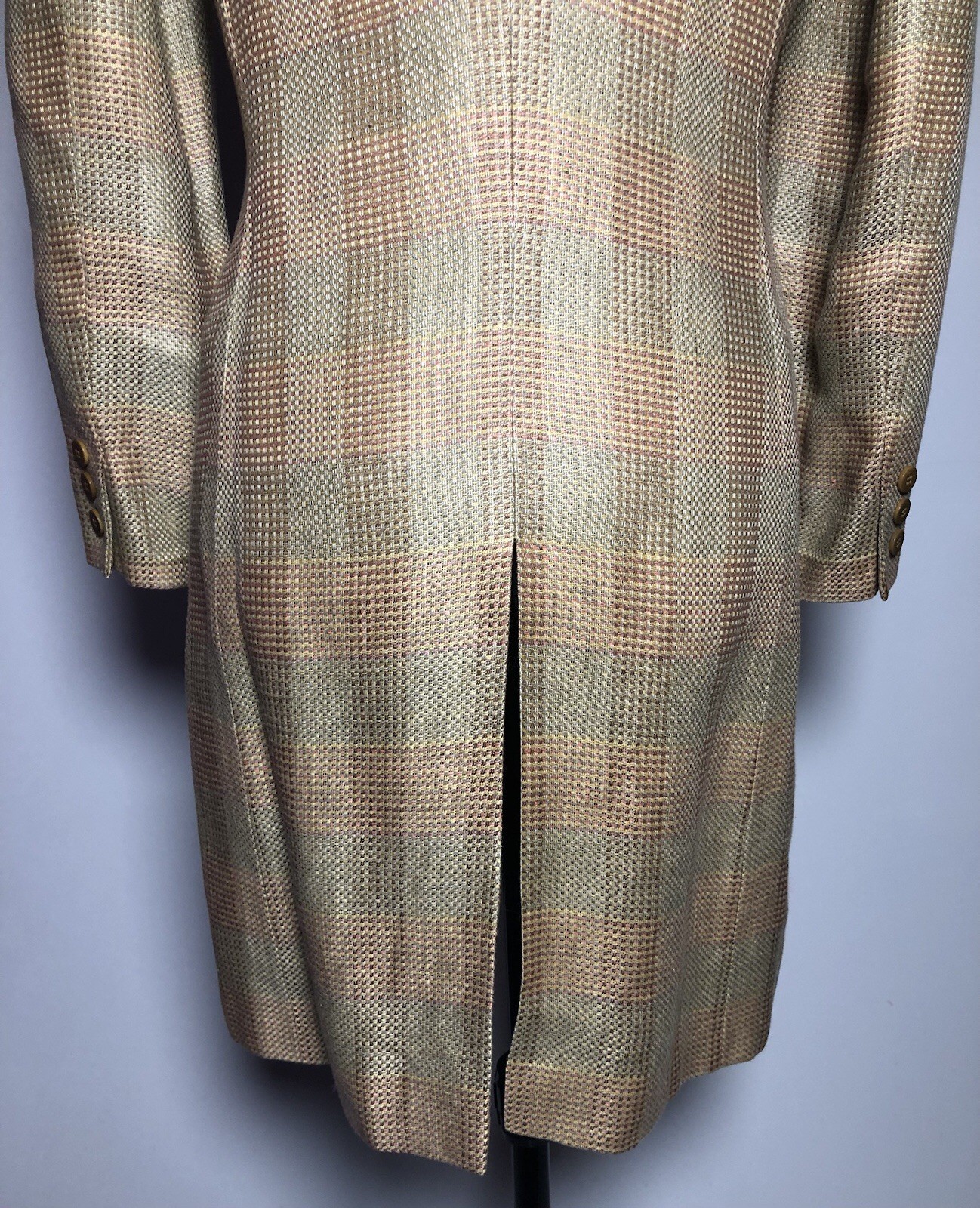 Vtg 80s Giorgio Armani Le Collezion Pink Blue Tan Plaid Long Blazer Italy 40 M