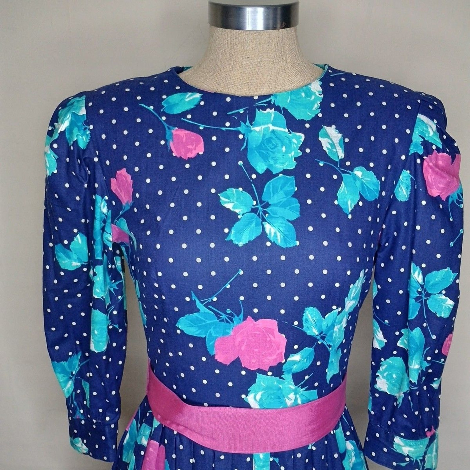 Vintage Lanz Originals 80s Dress Sz 8 Blue Floral Cottagecore Belted Pockets