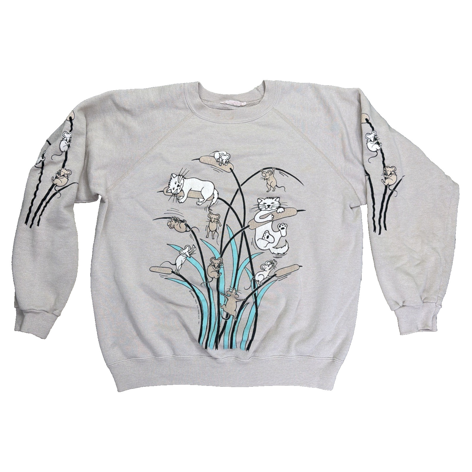 Vtg Special Tees Cat Tails Sweatshirt Raglan Pullover Size M/L
