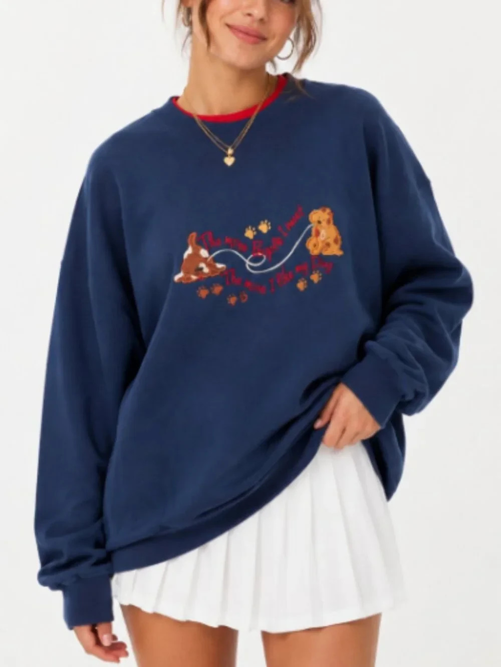 Vintage 90s MC Sportswear Sweatshirt Large Blue Embroidered Dog Grandmacore