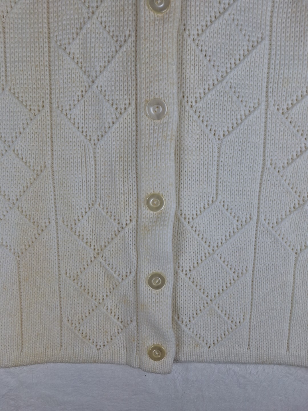 Vintage 60s Sears Womens Cardigan Button Up Sweater Knit Acrylic White Size 38