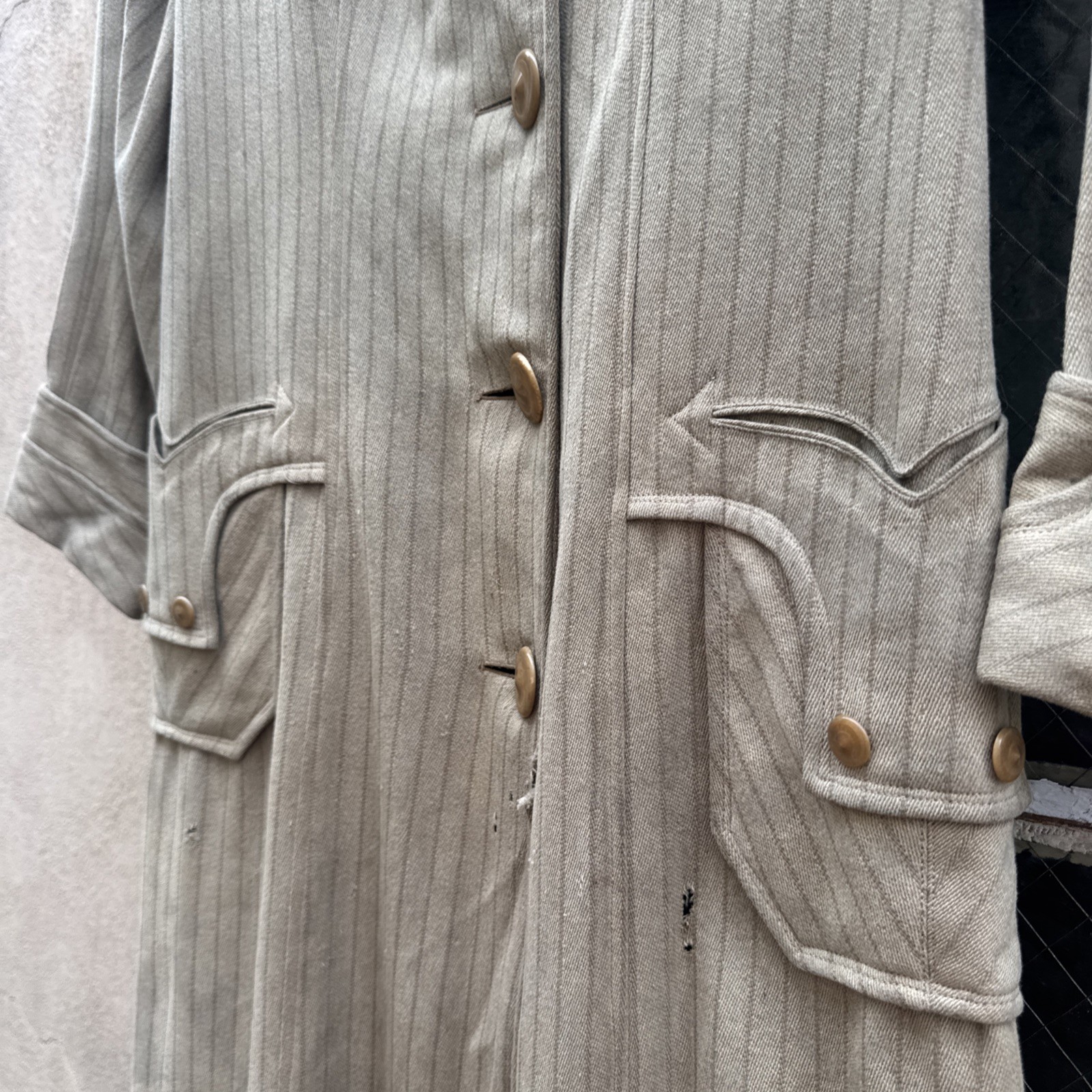 Antique Edwardian Pin Stripe Cream Coat Celluloid Buttons Darting Dress Jacket