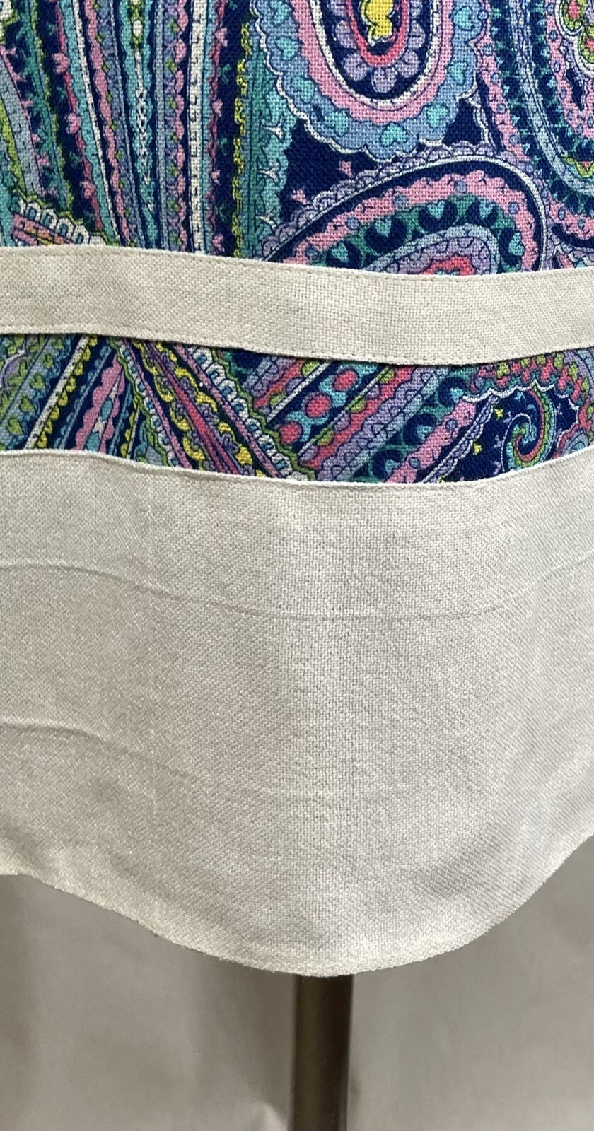Paisley Shift Dress Vintage 1960s XS Sleeveless Blue Purple Yellow Handmade