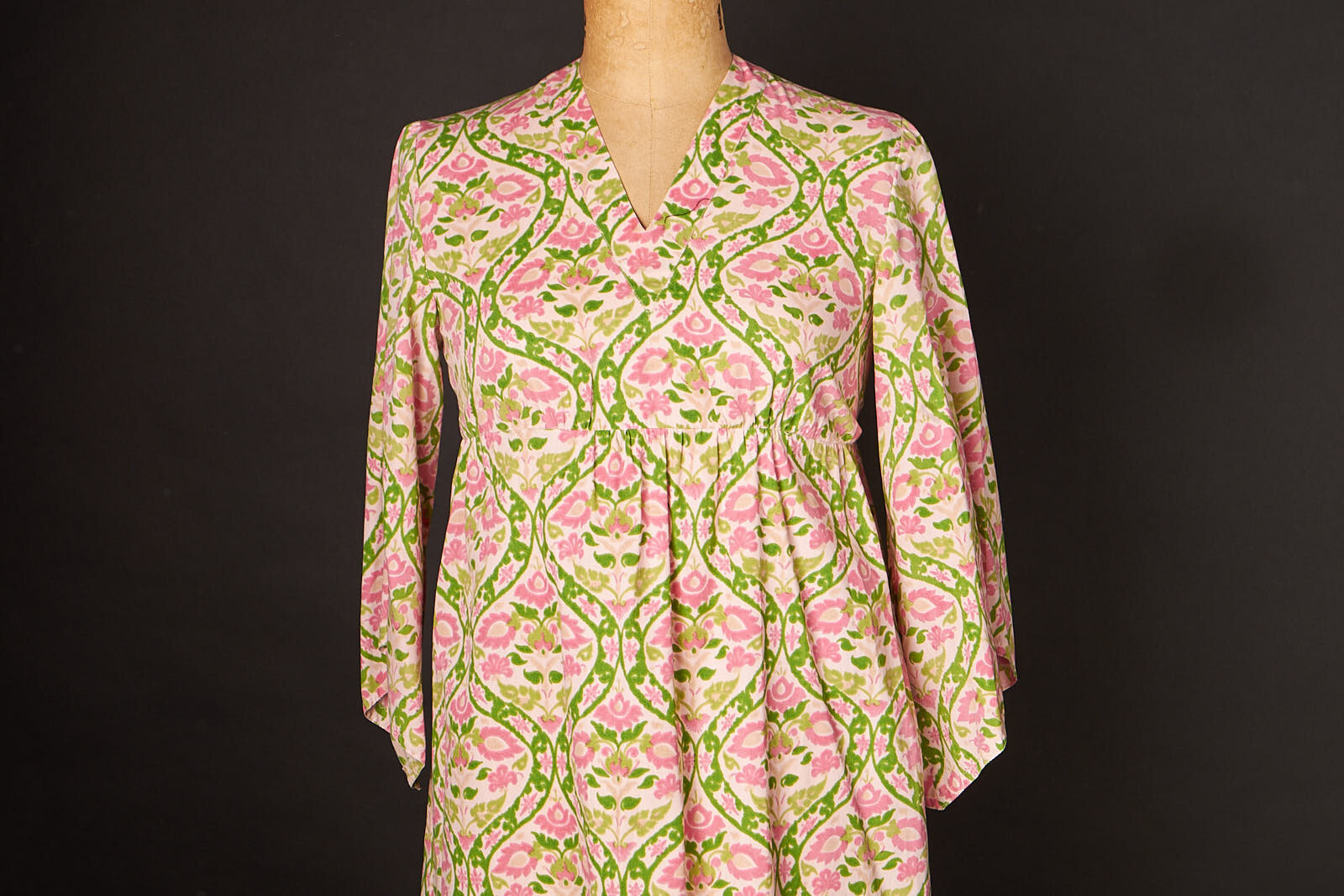 Vintage 1970s Pink and Green Caftan Style Dress