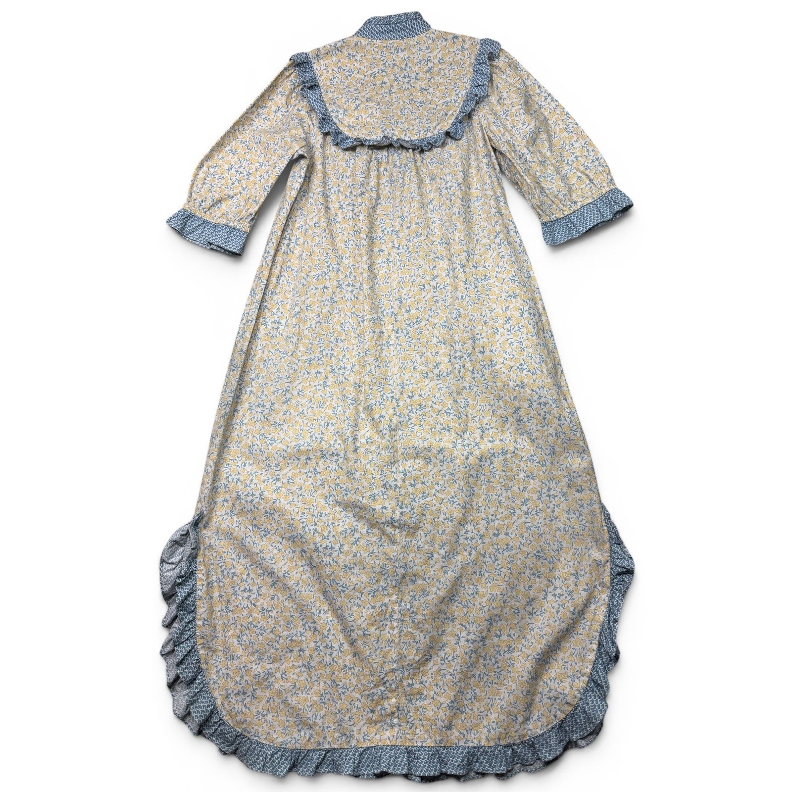 Vintage Liberty House Dress Women M Petite Yellow Blue Floral Good Times Ruffle