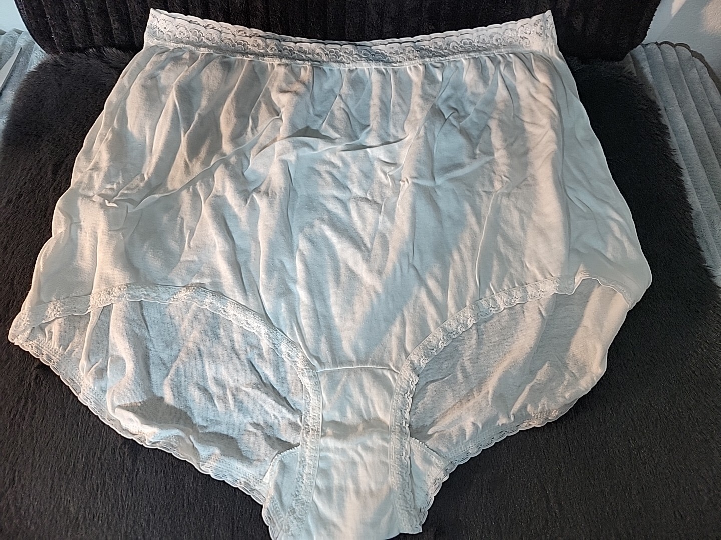 1 Pair 80s Pastel Lace Trim 100% Cotton Granny Panty White Sz 12 USA High Waist