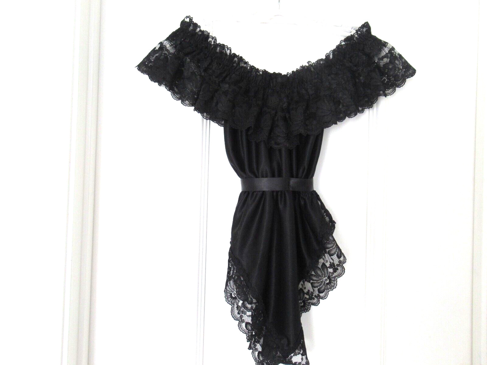 DELORES Poirette ILGWU Black Silky Lace Teddy Romper Bodysuit Cover-up Small NEW