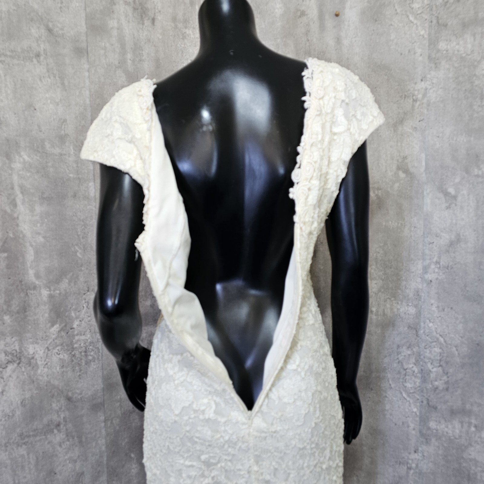 Vintage 80s 90s Molly Malloy Womens M Ivory Lace Wiggle Dress Cocktail Party