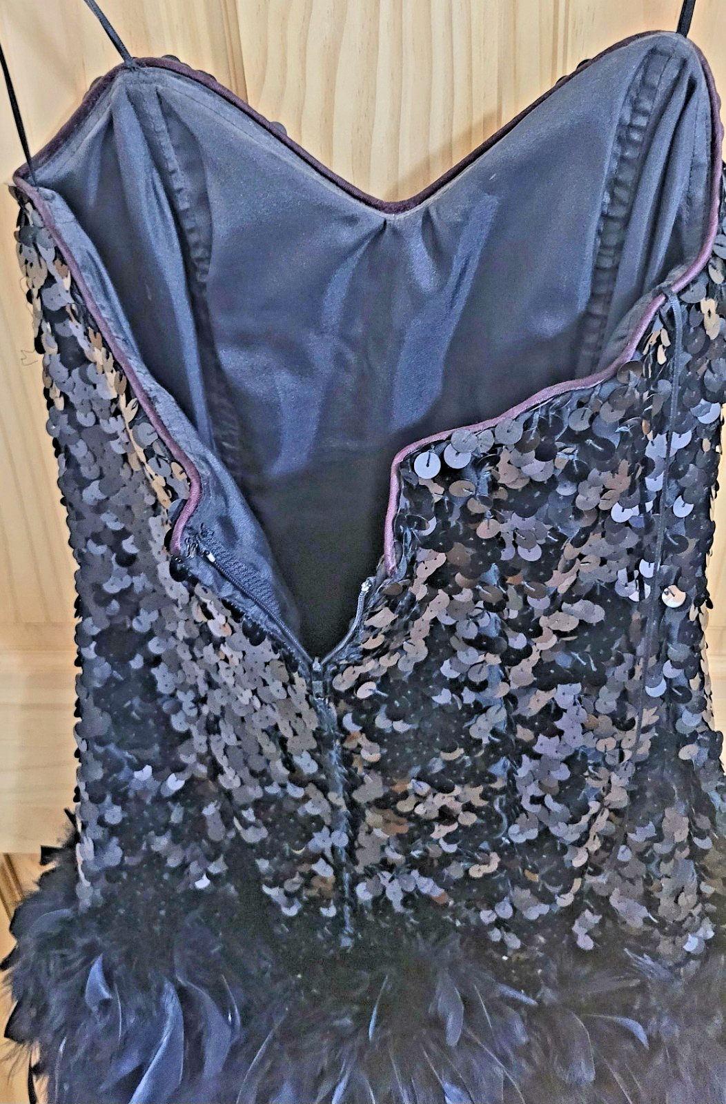 VTG 80s John Charles Strapless Sequin Feather Flapper Dress US 6 Gatsby